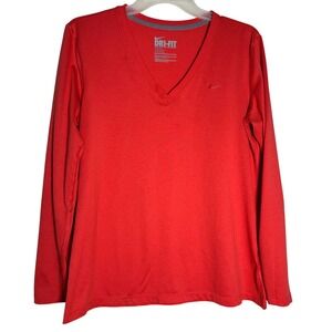 Nike Dri-FIT Red Long Sleeve V Neck Athletic Top Activewear Size Large